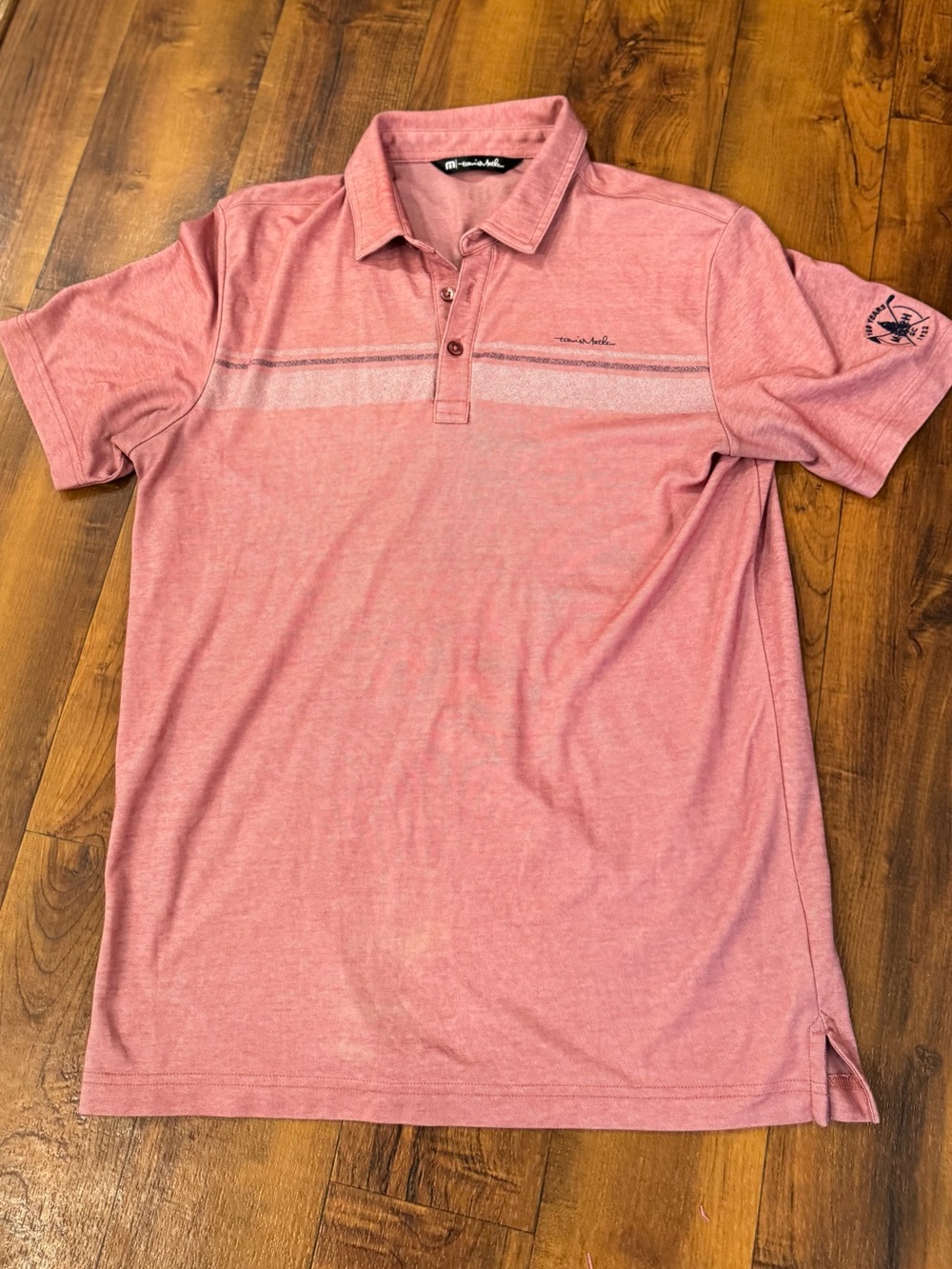 TravisMathew Heathered Pink Polo with Chest Stripe size medium Men’s